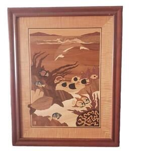 *RARE* HUDSON RIVER INLAY SEA FROLIC VTG JEFF NELSON WOOD MARQUETRY DOLPHIN